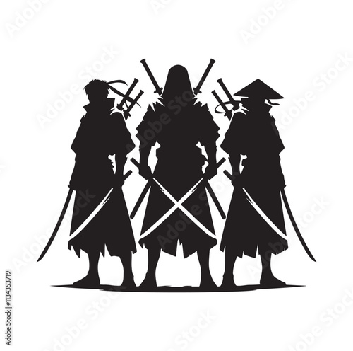 Four Swordsmen silhouette vector illustration