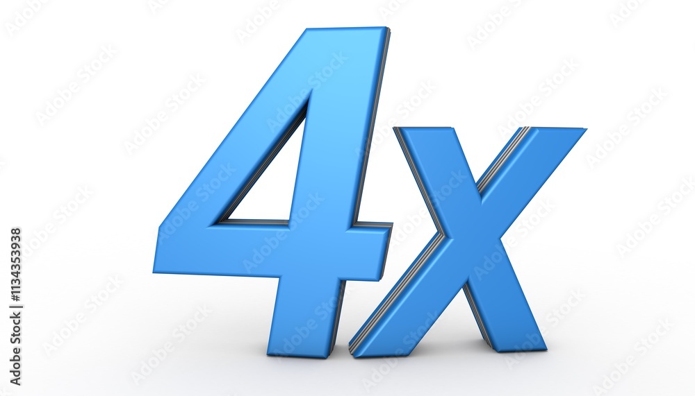 4X 3D illustration isolated with Blue Color on white background. 3D Blue 4X illustration 4X 3D illustration isolated with Blue Color on white background. 3D Blue 4X illustration