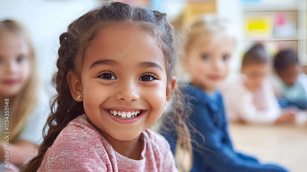 Group of small nursery school children sitting on floor indoors in classroom Preschool Children Singing Together, Generative AI Group of small nursery school children sitting on floor indoors in classroom Preschool Children Singing Together, Generative AI