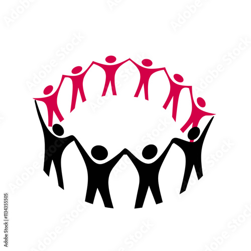 Paper cutting people standing in a circle vector illustration, teamwork, cooperation and compliance concepts.