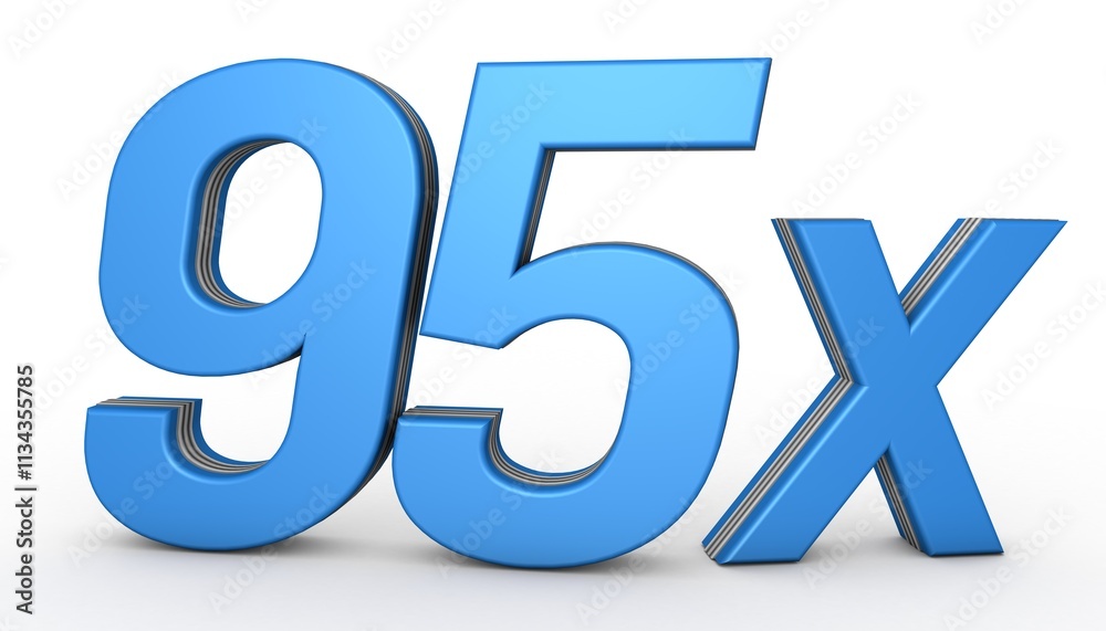 95X 3D illustration isolated with Blue Color on white background. 3D Blue 95X illustration