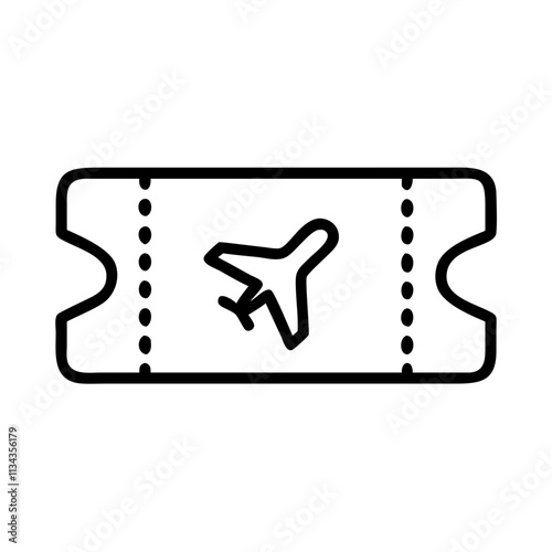 Outline illustration of an airplane ticket, symbolizing travel and air transportation