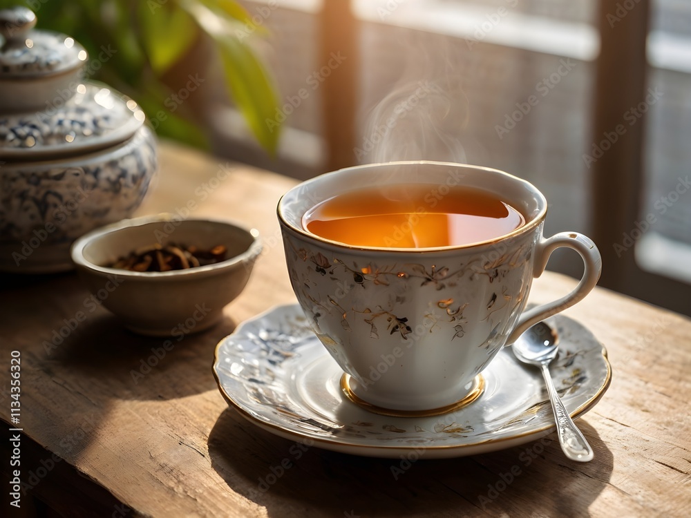 Fototapeta premium a cup of warm tea in the morning