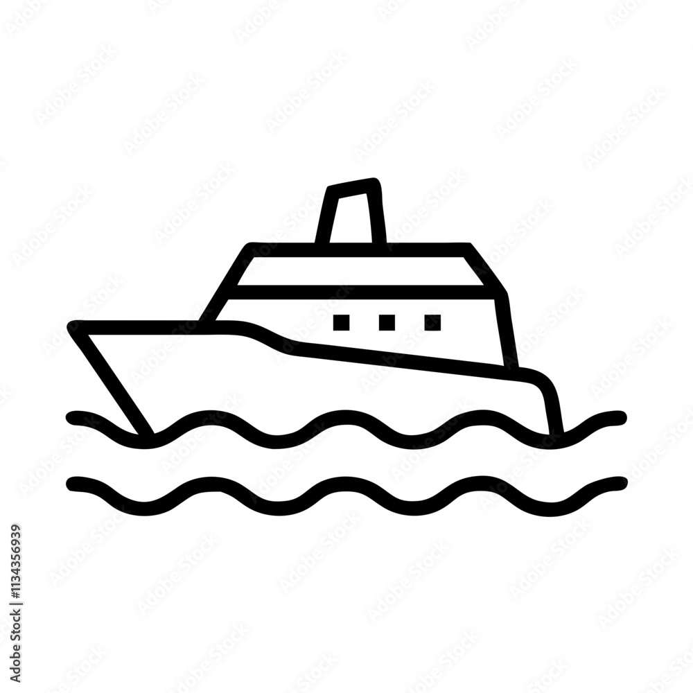 Line icon of a ship sailing on water, concept of transportation and maritime travel Line icon of a ship sailing on water, concept of transportation and maritime travel