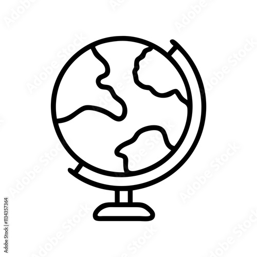 Outline illustration of a globe on a stand on a white background