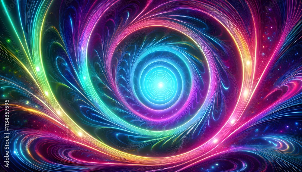 Obraz premium An abstract background fractal pattern resembling a digital universe, with luminous elements in neon