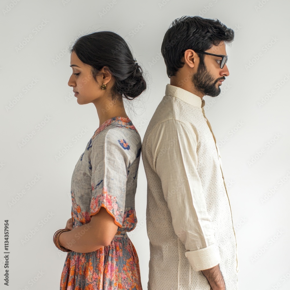 Emotional standoff A young Indian couple unhappy Emotional standoff A young Indian couple unhappy