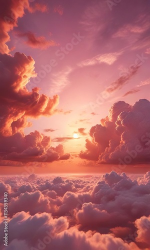 Soft pink clouds with golden hues against a vibrant red sunset sky, orange sky, beautiful sky photo