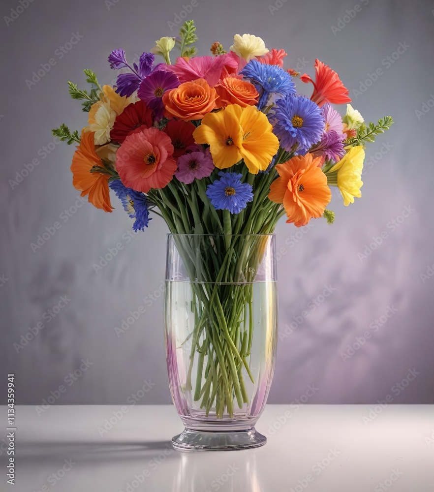 A stunning arrangement of flowers in a delicate glass vase with a gradual rainbow color transition , gradual, flowers, stunning A stunning arrangement of flowers in a delicate glass vase with a gradual rainbow color transition , gradual, flowers, stunning