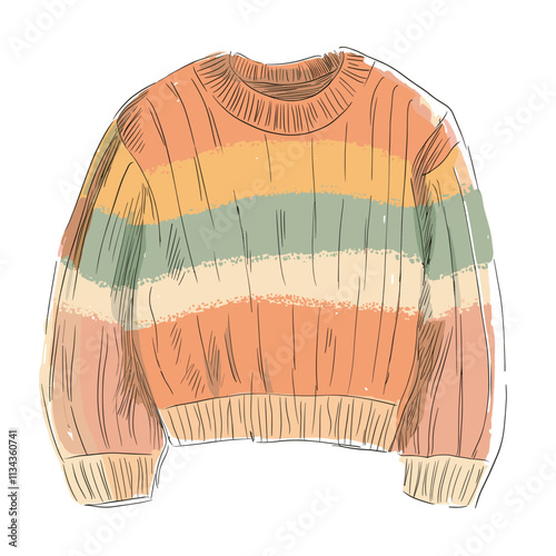 Cozy, colorful sweater sketch featuring horizontal stripes.