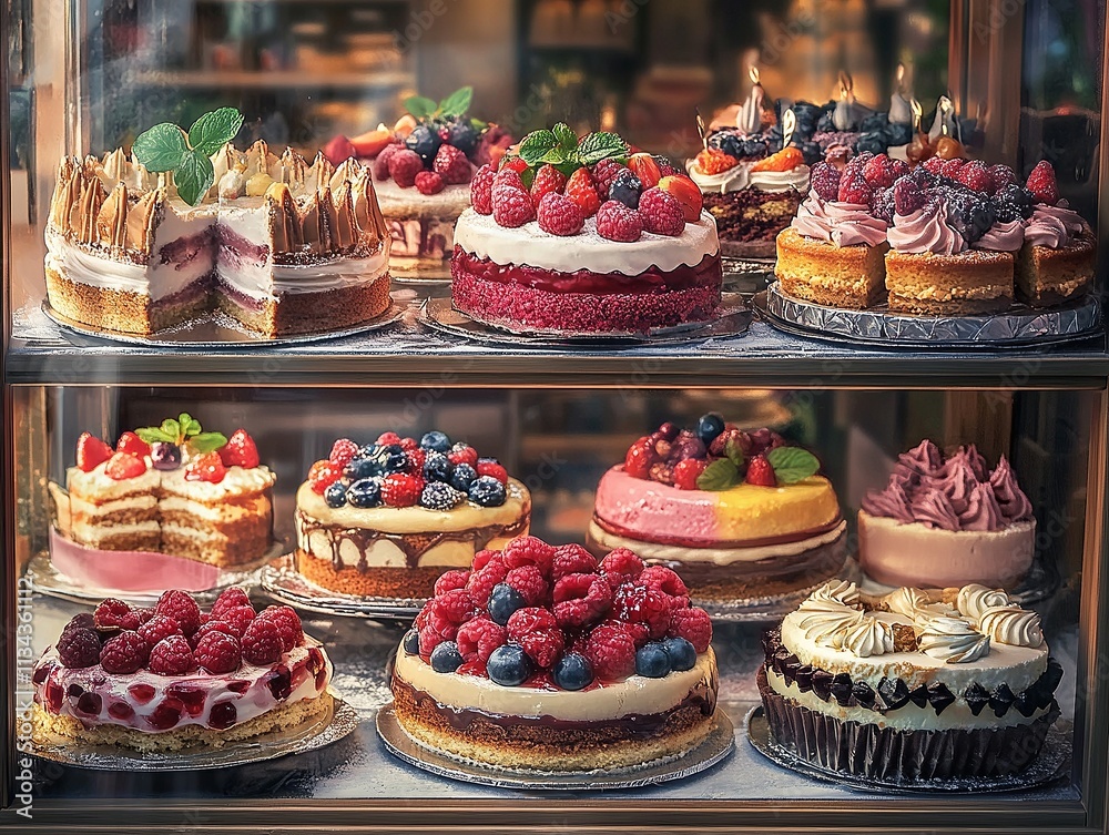 Maracons cakes on the window of a pastry shop Maracons cakes on the window of a pastry shop