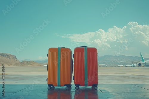 Colorful suitcases ready for adventure at the airport terminal under bright sunny skies for travel enthusiasts photo