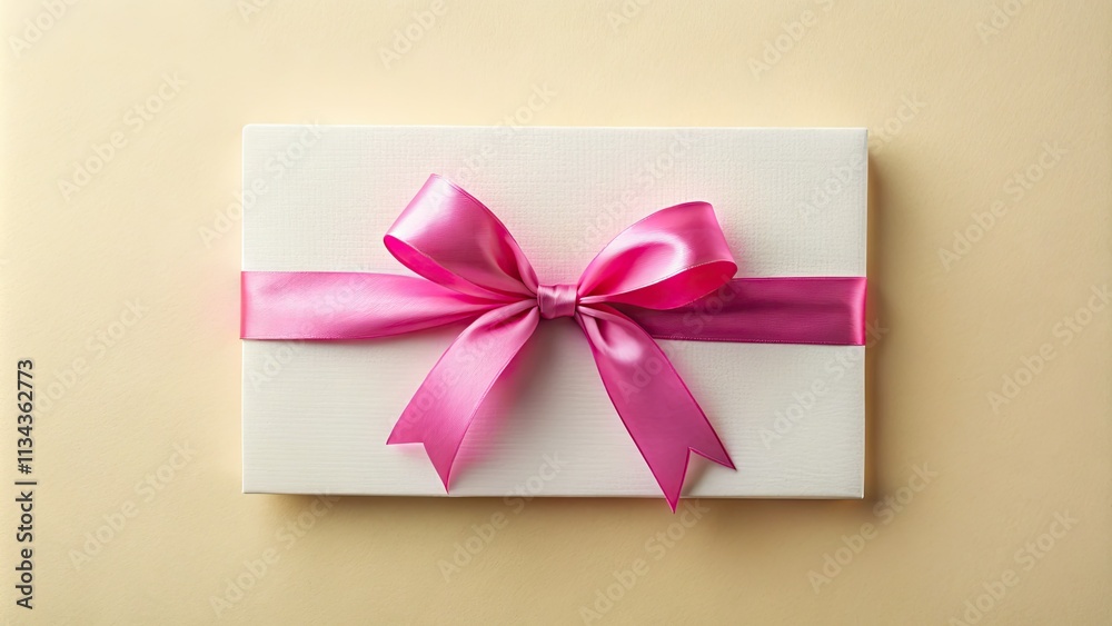Delicate pink ribbon adorns a pristine white gift card; a pastel dream, perfect for gifting. AI-generated. Delicate pink ribbon adorns a pristine white gift card; a pastel dream, perfect for gifting. AI-generated.