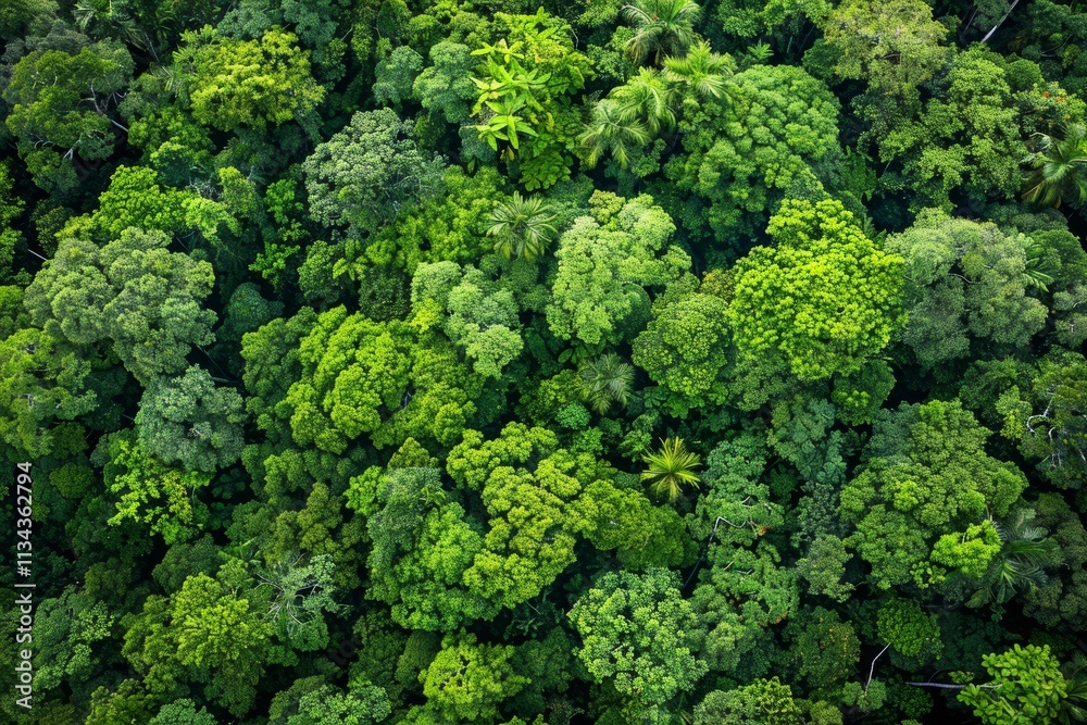 An aerial view reveals a dense canopy of lush green trees, highlighting the rich biodiversity and thriving ecosystems of the tropical forest during a sunny day. An aerial view reveals a dense canopy of lush green trees, highlighting the rich biodiversity and thriving ecosystems of the tropical forest during a sunny day.