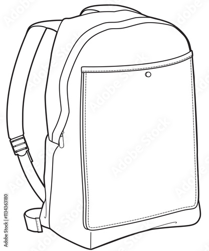 Laptop backpack flat sketch vector illustration technical cad drawing template