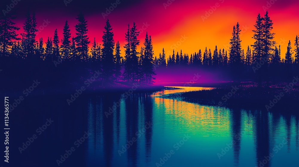 Obraz premium Hintergrund, Wallpaper - bunte Landschaft, Berge, Wald