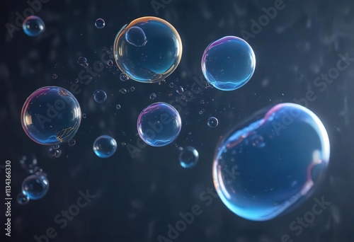 Wallpaper Mural Bubbles floating in mid-air against a dark blue gradient background creating a sense of depth and mystery , ethereal, soft Torontodigital.ca