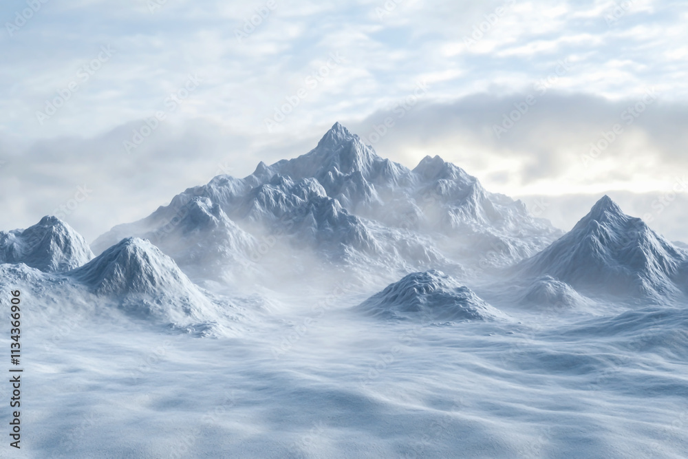 Obraz premium Photo of a Snow-Covered Mountain Range with a White Sky and Clouds