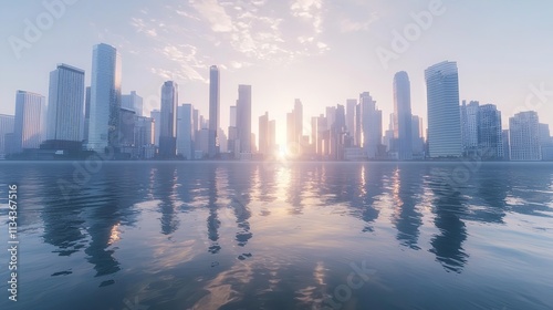 Tranquil Misty Cityscape at Dawn with Foggy Skyline