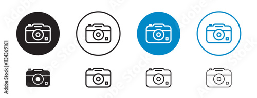 Set of 8 "Camera" icons with an unexpanded vector & 1 silhouette -  Camera icon representing photography & media Perfect for digital social media & creative projects