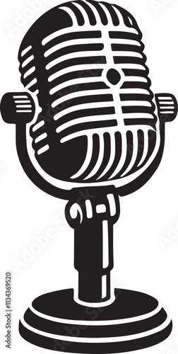 Retro microphone silhouette vector, Retro microphone icon isolated illustration design