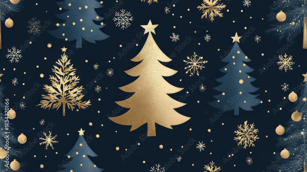 Gold and Blue Christmas Tree Festive Winter Pattern Gold and Blue Christmas Tree Festive Winter Pattern