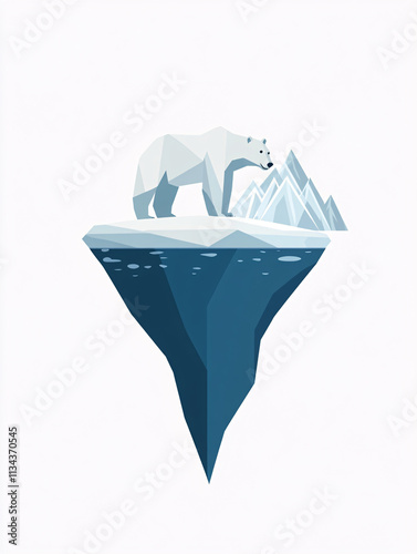 Minimalistic Illustration of a Polar Bear on a Floating Iceberg Highlighting Climate Change and Environmental Awareness photo