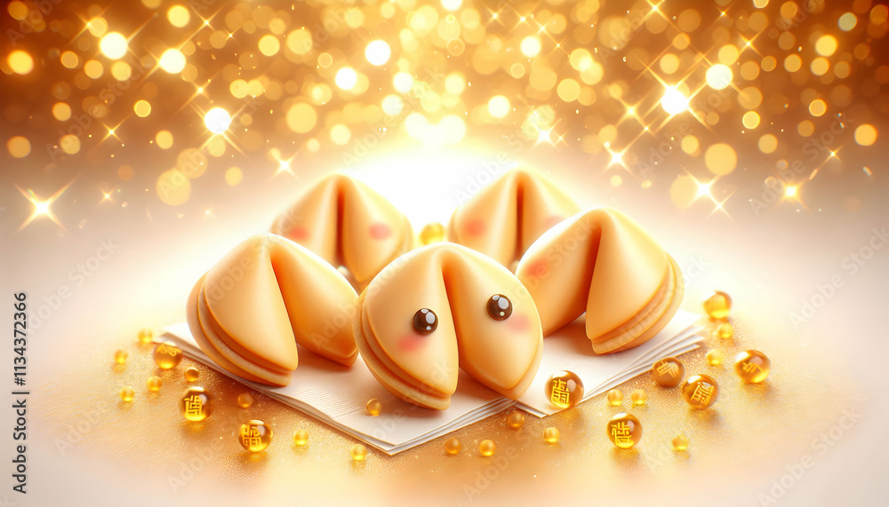3D Soft abstract image of fortune cookies with messages peeking out and copy space to the left. concept as Fortune cookies with messages partially visible presented in a soft focus to create an inviti 3D Soft abstract image of fortune cookies with messages peeking out and copy space to the left. concept as Fortune cookies with messages partially visible presented in a soft focus to create an inviti