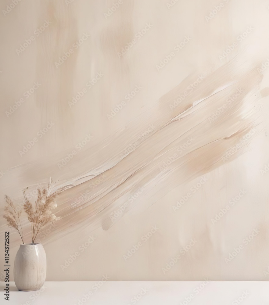 Obraz premium soft beige brushstrokes on a pristine white canvas create a soothing atmosphere, abstract brushwork, peaceful ambiance