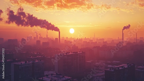 Urban Air Pollution at Sunset in 16K Resolution: Ultra Photorealistic View