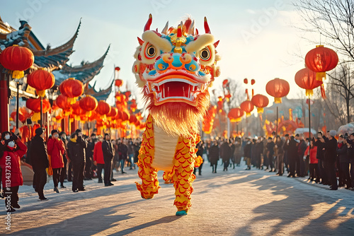 Chinese dragon as a character for the dragon dance at the Chinese New Year festival. photo