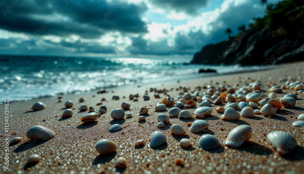 Seashells along the beach nature image of a serene coastal beach from above tranquility and beauty Seashells along the beach nature image of a serene coastal beach from above tranquility and beauty