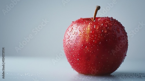 Macro image of an apple on a plain background.