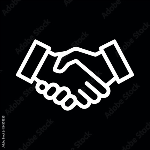 A silhouette of two hands shaking hands in a handshake gesture outline icon with a black background