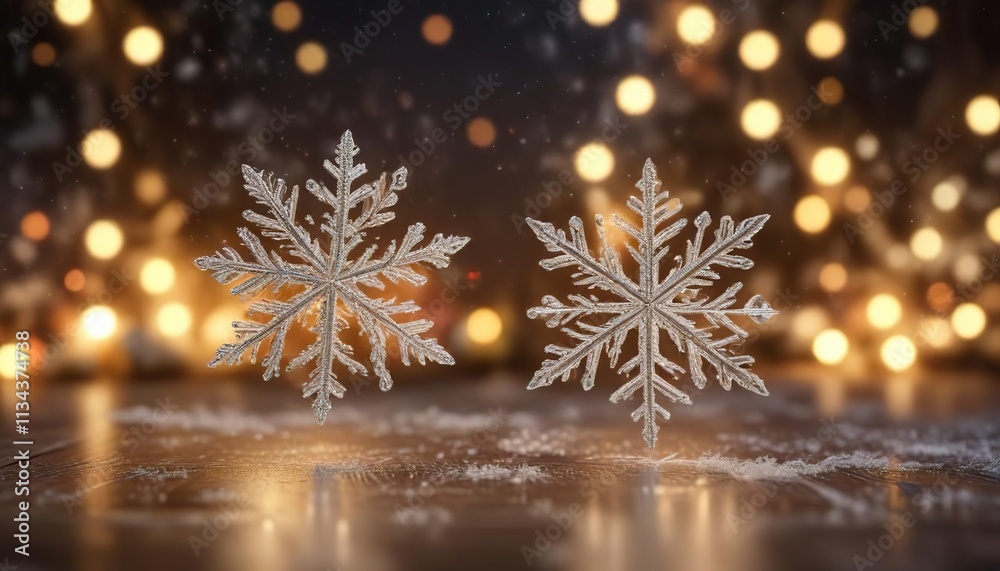 Sparkling snowflakes and glittering lights in a blurred Christmas background, festive season, bohemian xmas , xmas decorations Sparkling snowflakes and glittering lights in a blurred Christmas background, festive season, bohemian xmas , xmas decorations