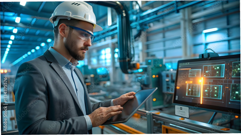 Engineer Designing Smart Factory Layout Integrating Automation Systems for Efficient Industrial Automation Engineer Designing Smart Factory Layout Integrating Automation Systems for Efficient Industrial Automation