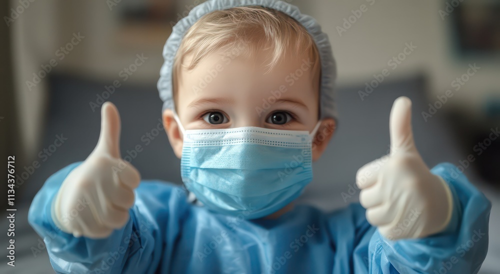 A child in medical attire giving thumbs up, promoting positivity and health awareness. A child in medical attire giving thumbs up, promoting positivity and health awareness.