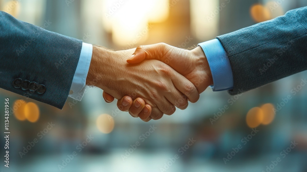 Two hands shaking in a business environment Two hands shaking in a business environment