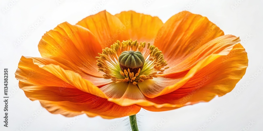 custom made wallpaper toronto digitalA vibrant orange poppy blooms, macro detail showcased against a pure white backdrop; high-resolution botanical artistry.