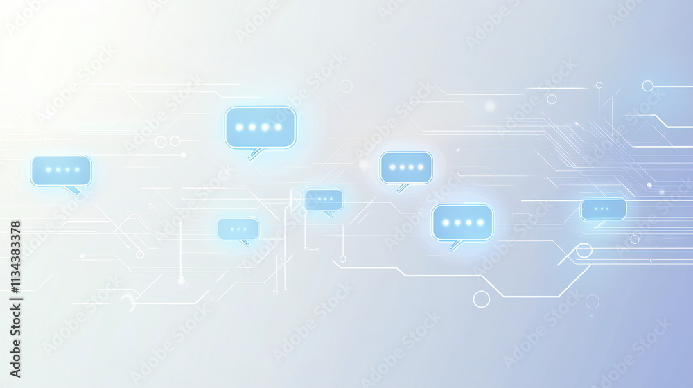 Virtual communication symbols representing artificial intelligence technology in a digital setting Virtual communication symbols representing artificial intelligence technology in a digital setting