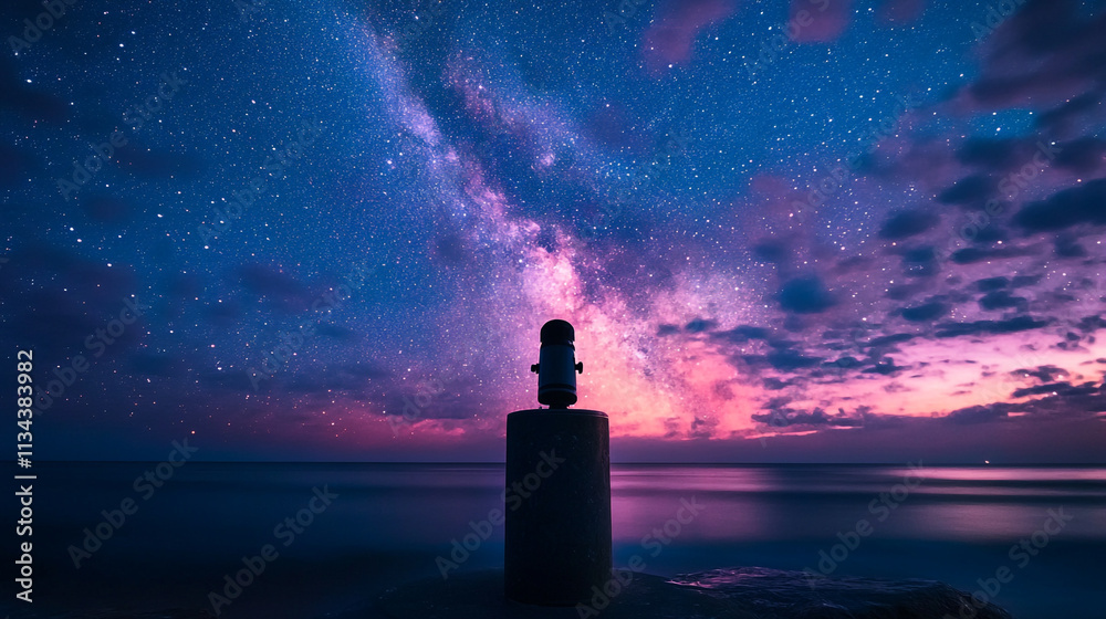 Night sky filled with stars and vibrant colors over the ocean Night sky filled with stars and vibrant colors over the ocean