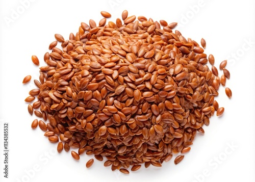 High-resolution image: golden flax seeds scattered on a pristine white background, showcasing their nutritional value.