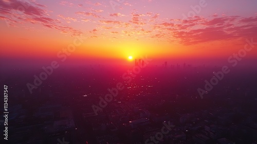 View of Sunset Over Cityscape in 16K Resolution: Ultra Photorealistic