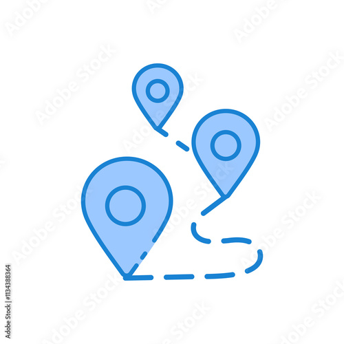 
icon route,Three location markers connected by a dashed line represent a route. Ideal for travel, navigation, map, or transportation concepts. Isolated white background editable, eps 10
 photo