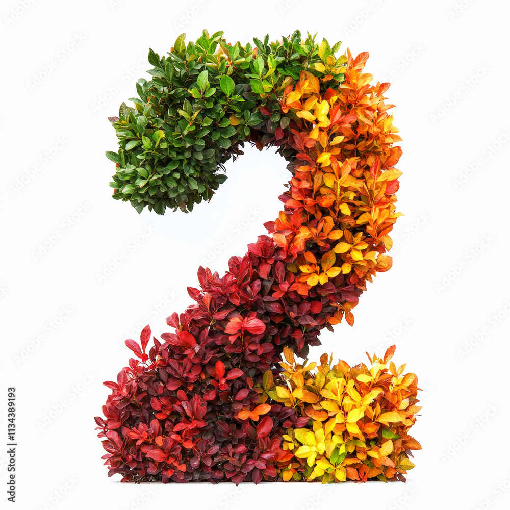 Number 2 made of fall leaves, flowers. berries. Vibrant autumn colours. White clean background. Generative AI Number 2 made of fall leaves, flowers. berries. Vibrant autumn colours. White clean background. Generative AI