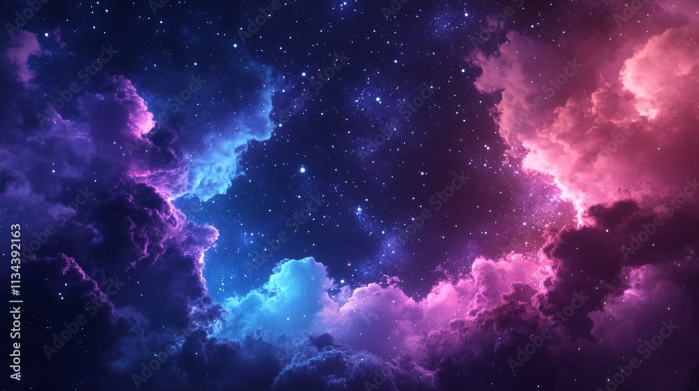 Obraz premium Colorful cosmic clouds illuminated by starlight in a vibrant night sky