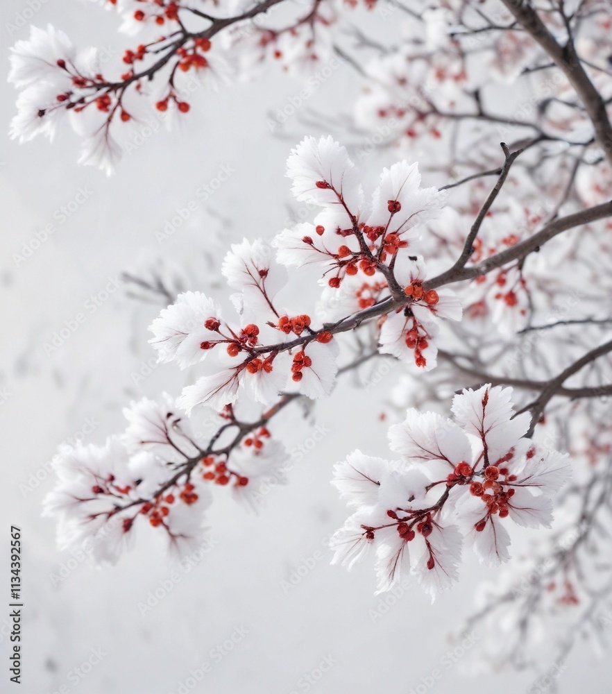 Snow-covered Aquifolium branches against a white background , christmas trees, white background