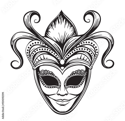 Carnival mask hand drawn engraving style sketch