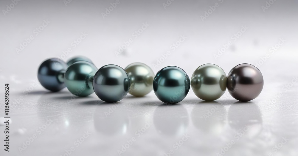 Single strand of lustrous Tahitian pearls laid flat on a snow-white surface, natural elegance, tahitian pearl, serene beauty