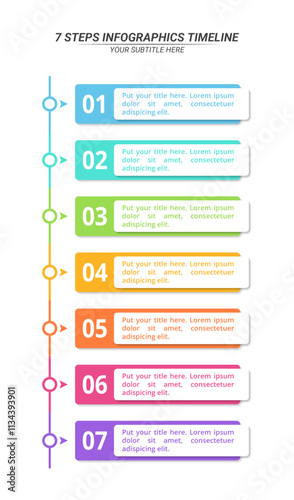 7 Steps Infographic Timeline with Editable Text for Business Presentation, Poster, Banner and Booklet.